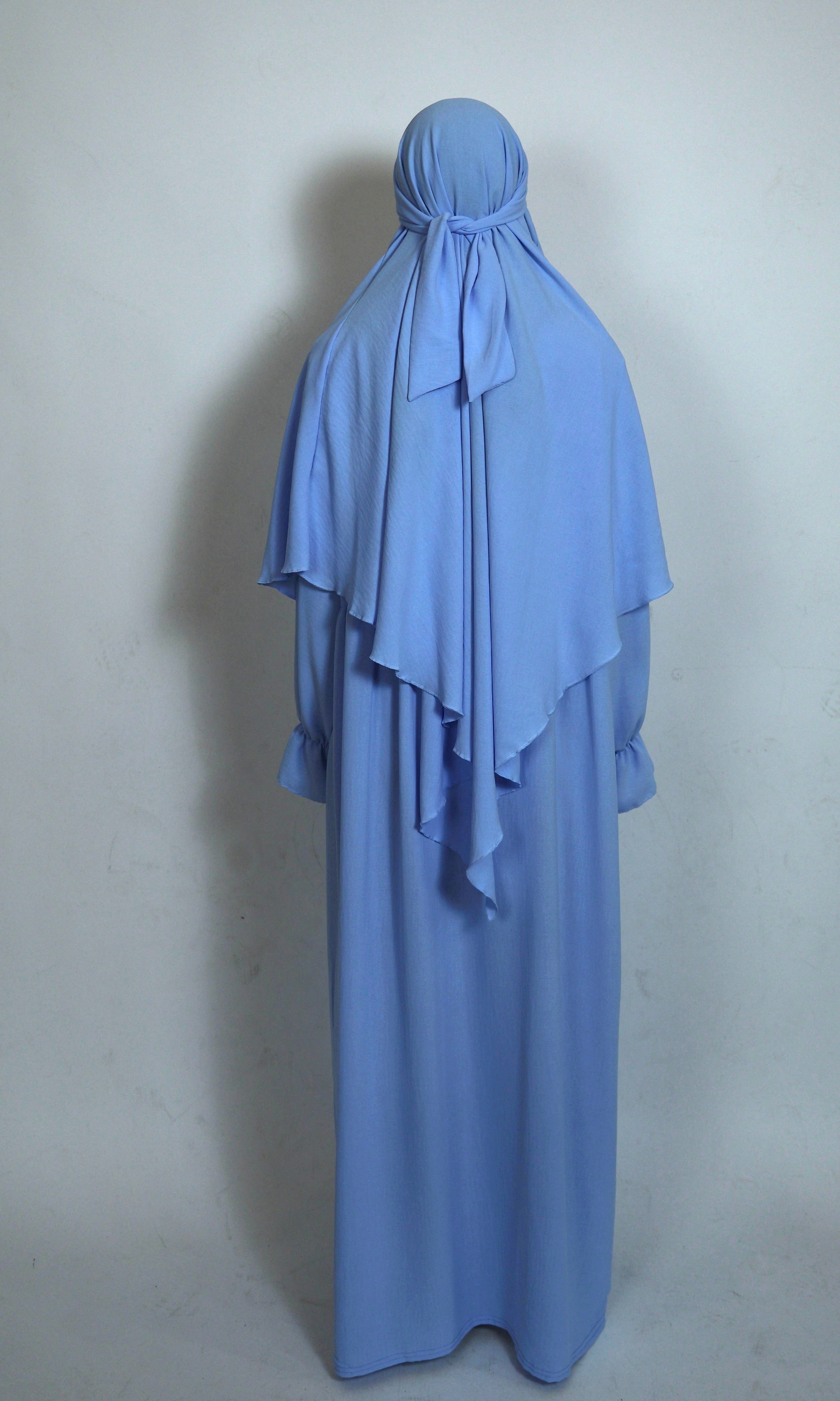 Khimar Hellblau Rückenansicht, vollständige Bedeckung