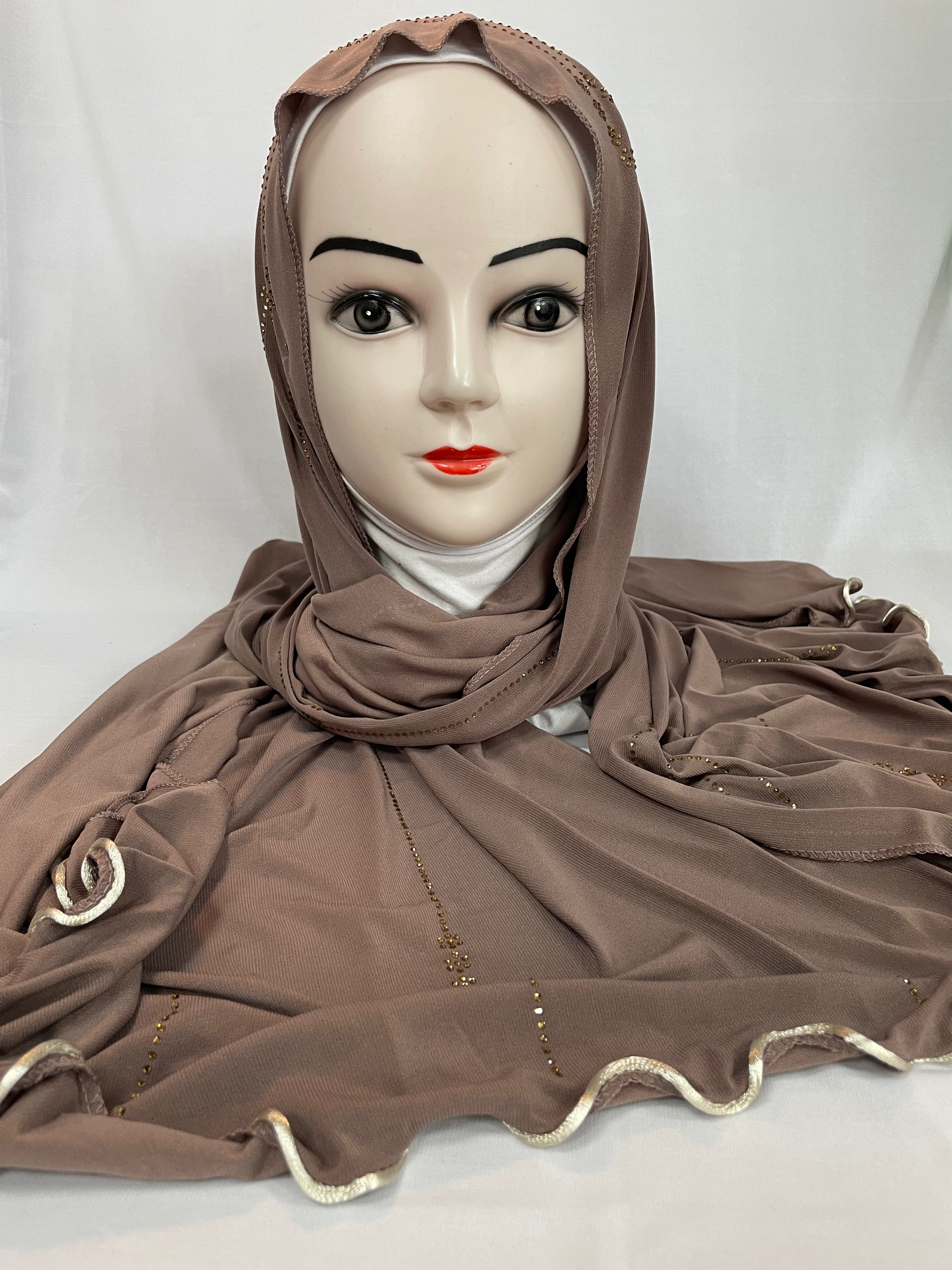 Permium Jersey Hijab mit Stras in braun