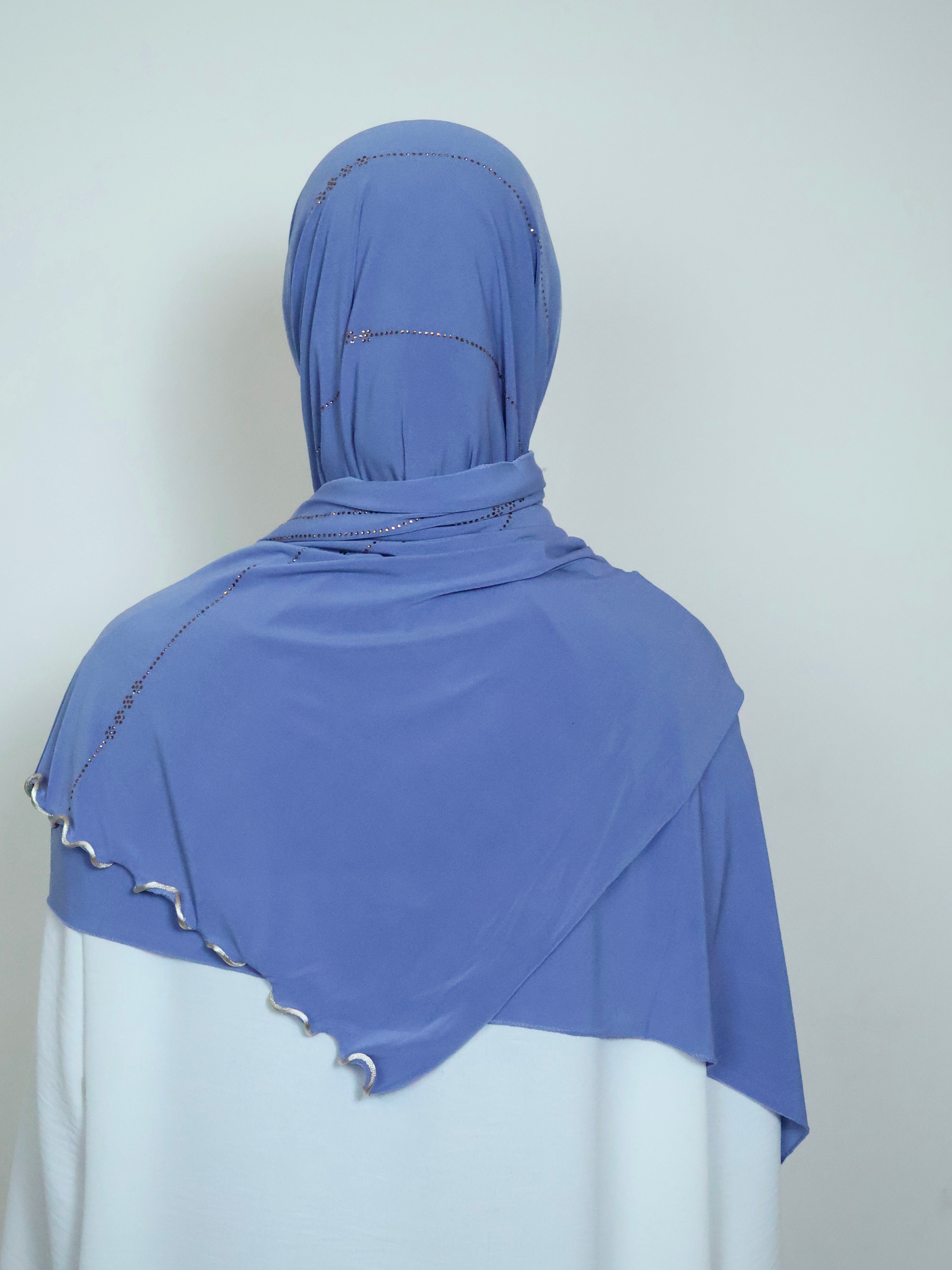 Jersey Hijab Blau mit Strass Rückansicht