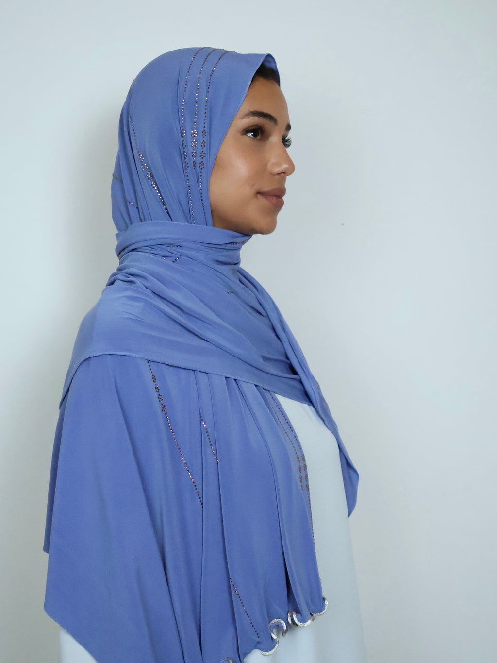 Jersey Hijab Blau mit Strass Seitenansicht