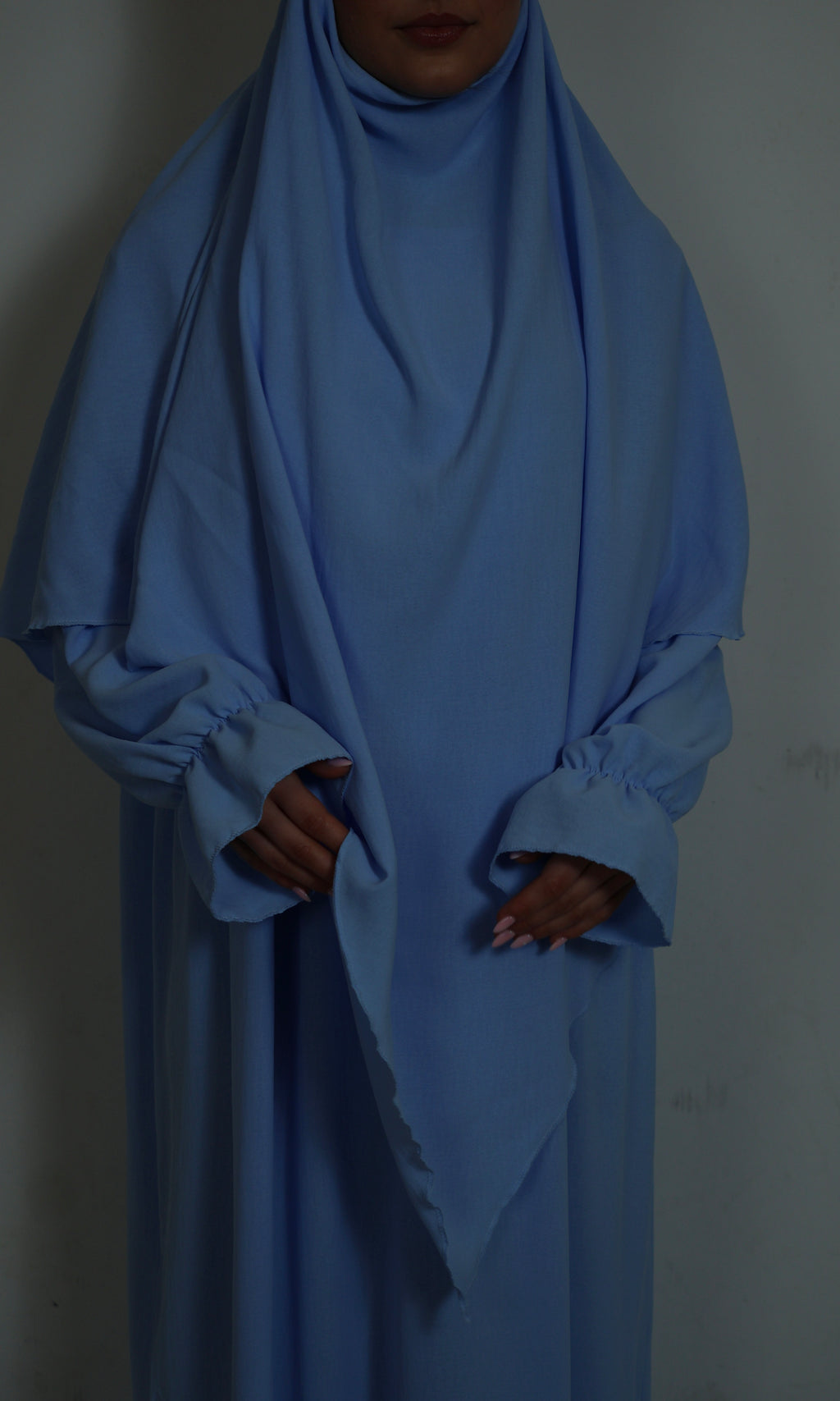 Khimar Hellblau, Stoffdetail Nahaufnahme