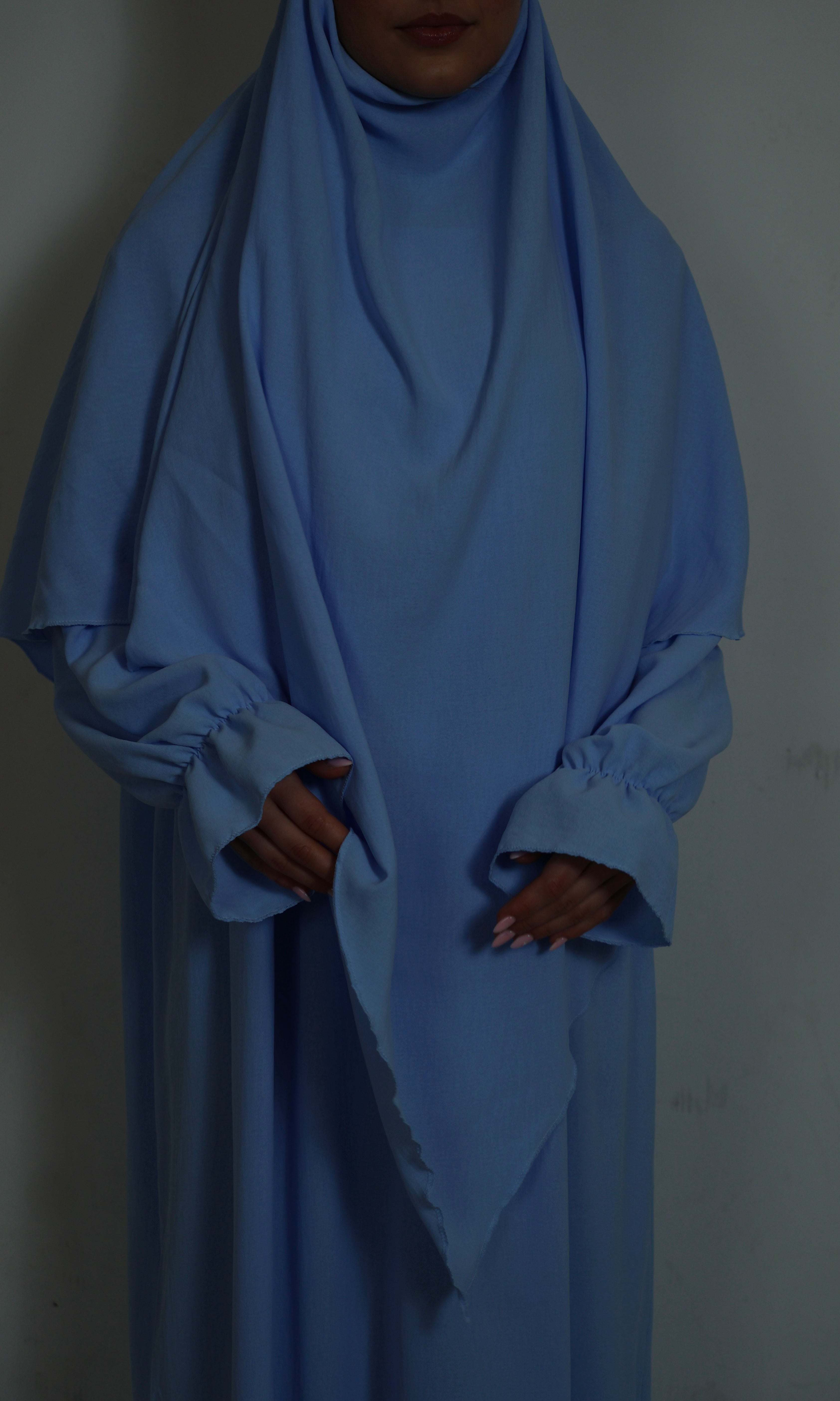 Khimar Hellblau, Stoffdetail Nahaufnahme