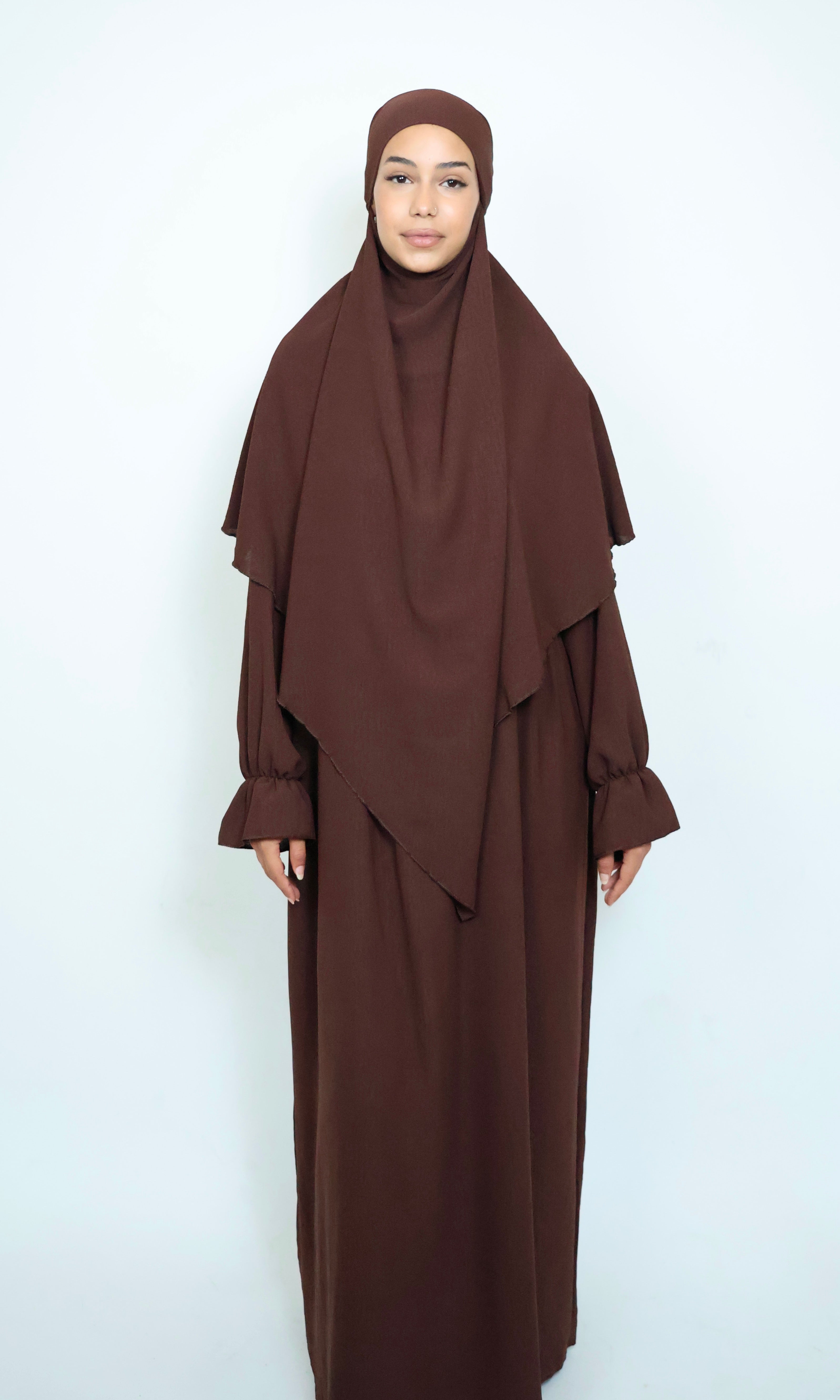 Khimar Braun für Damen in Vorderansicht mit elegantem fließendem Schnitt